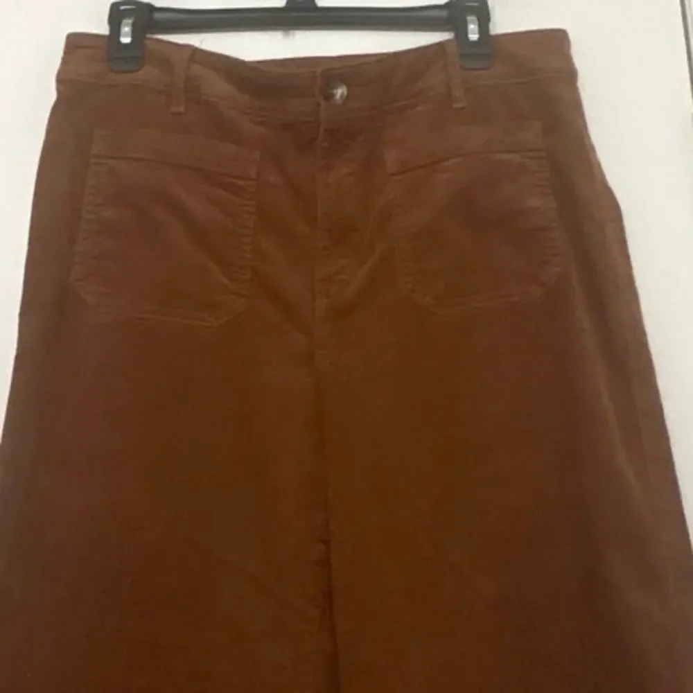 LOFT Palmer Wide Leg Patch Pocket Brushed Corduroy Pants Brown Cotton Blend 8